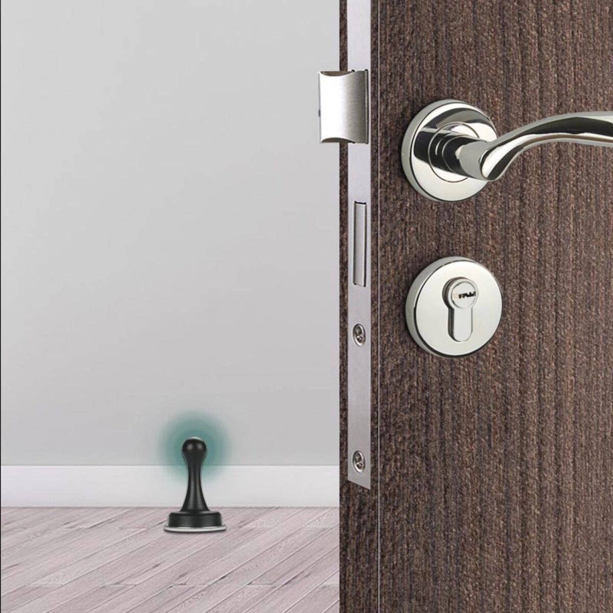 INF Stoppe-porte de sol sans perçage, acier inoxydable brossé - Adhésif compatible avec 3M ou fixation par vis, 8cm Argent