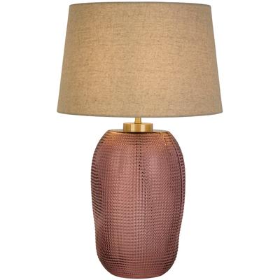 SEARCHLIGHT Tischleuchte "Amethyst 1Lt Tischleuchte, rosa Glas mit natürlichem Leinenton.", rosa, goldfarben, H: 27,5cm, 1 Stk., Leuchten, Tischleuchte
