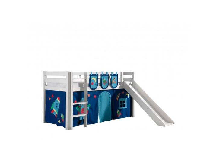 PINO Lit mezzanine avec toboggan + Space rideau de lit et 3 pochettes