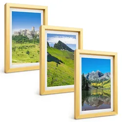 BILDER SET 3er Set - 20x30 cm Goldrahmen - Grüne Hügel mit einer Burg