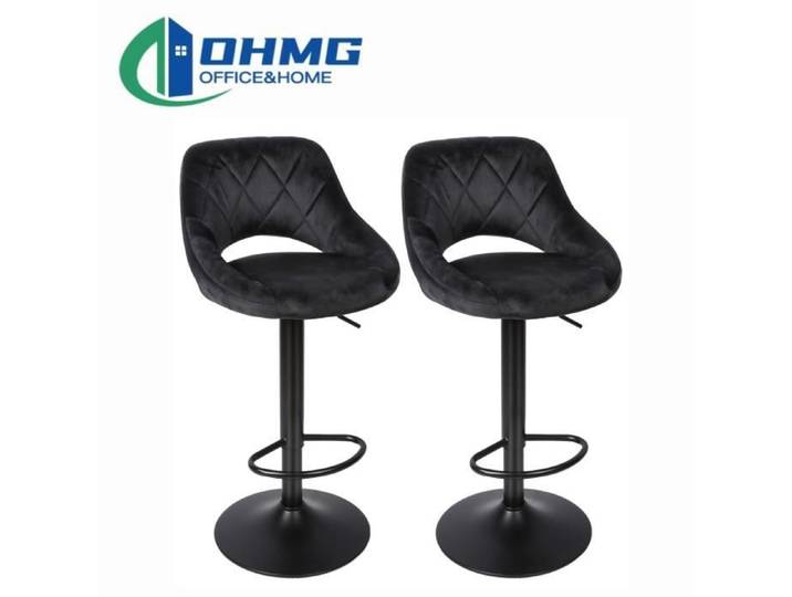 Tabourets de bar OHMG - Lot de 2 - Noir - Tissu velours