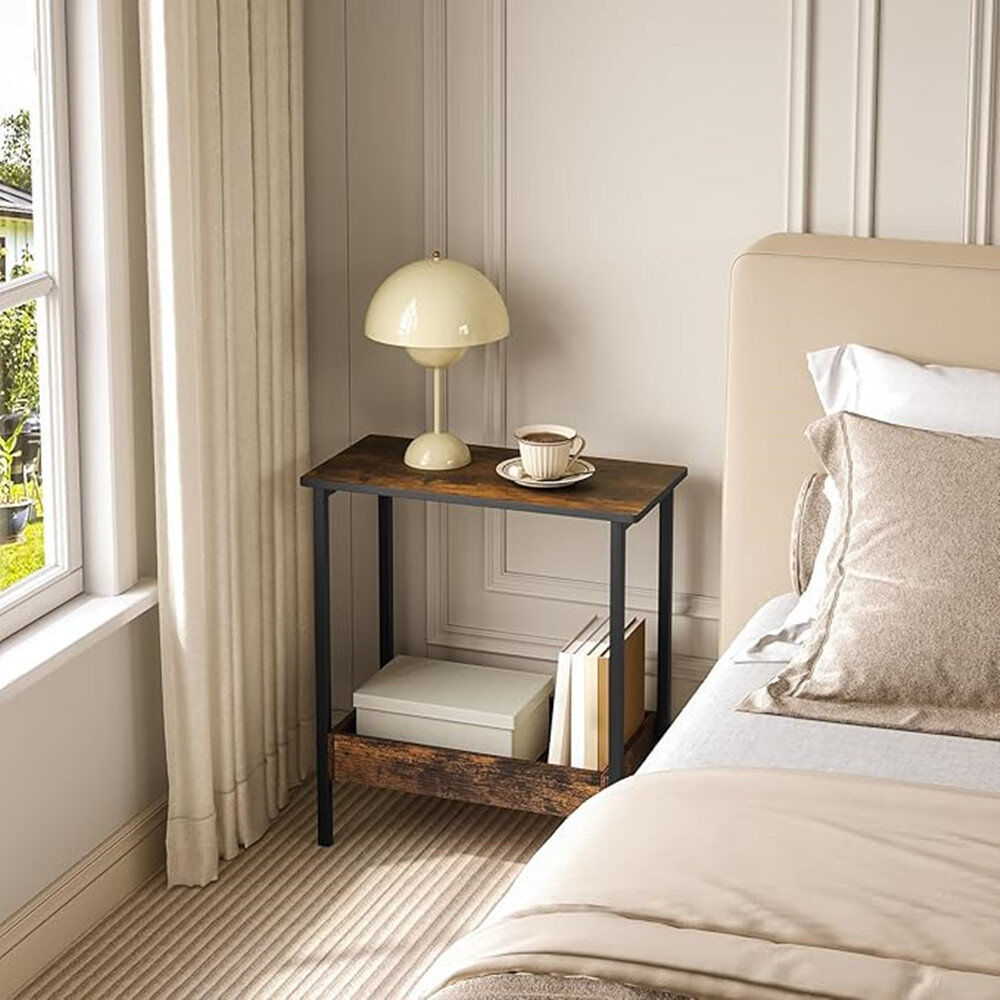Borough Wharf Laimondo Metal Bedside Table Vintage Brown/Black 55cm H
