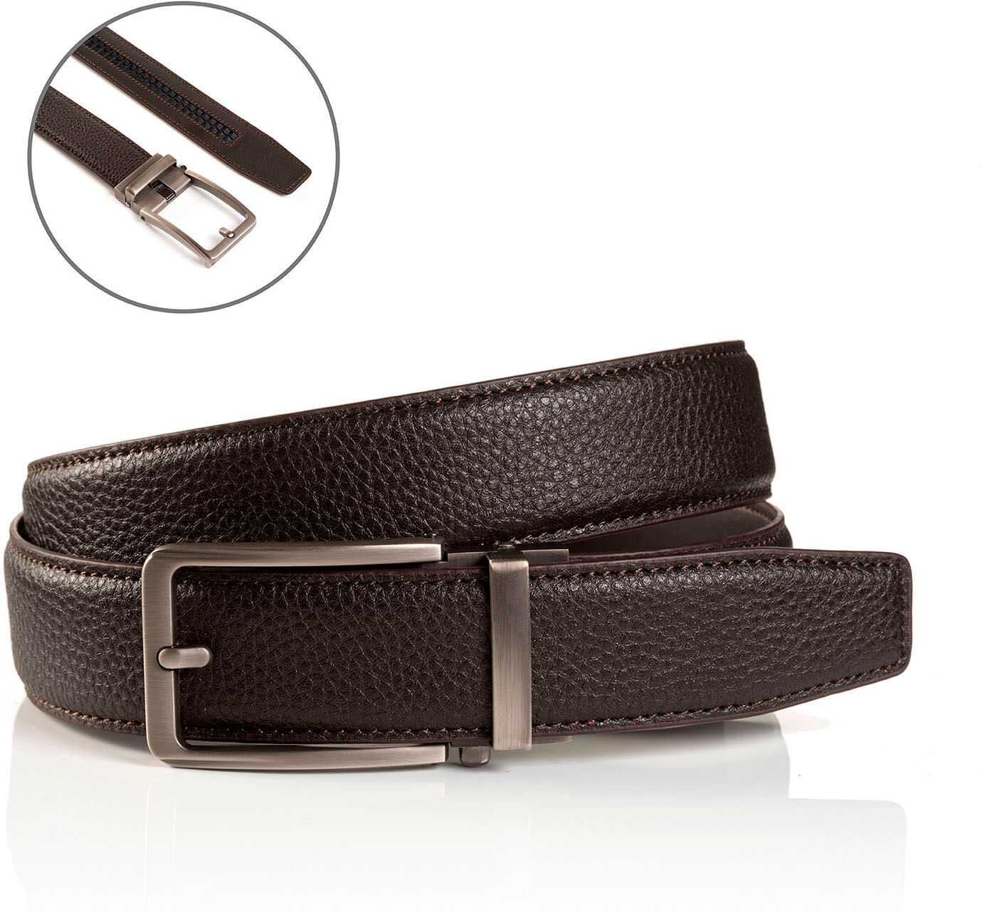 Ledergürtel MONTI, Herren, Gr. 85, braun, Obermaterial: 100% Rindsleder, Gürtel Ledergürtel, 3,5 cm breit, Klassisch-Business, Automatikschliesse - Passt immer braun 85