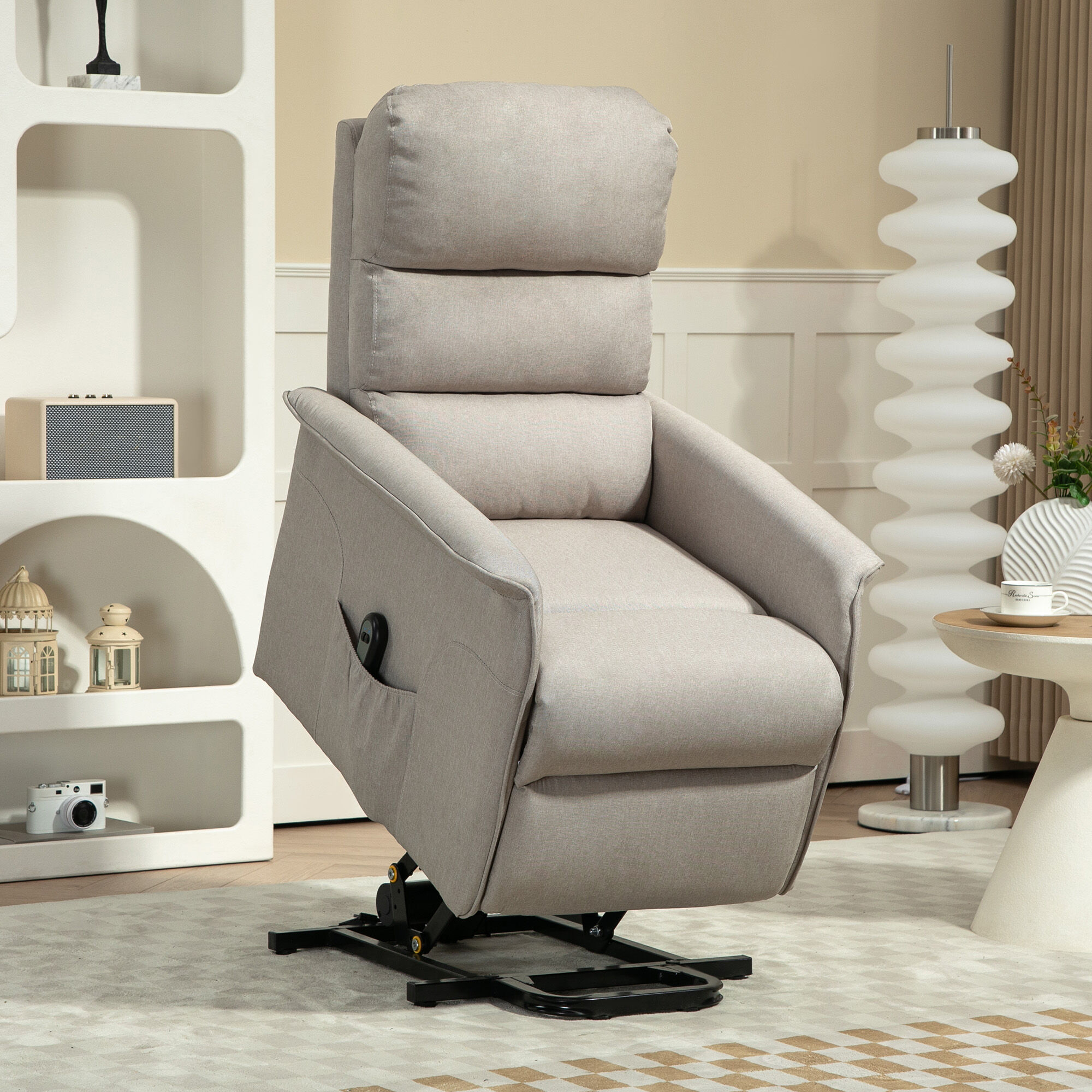 Altro Poltrona Alzapersona Elettrica Reclinabile Con Poggiapiedi, Telecomando E Tasca, Beige