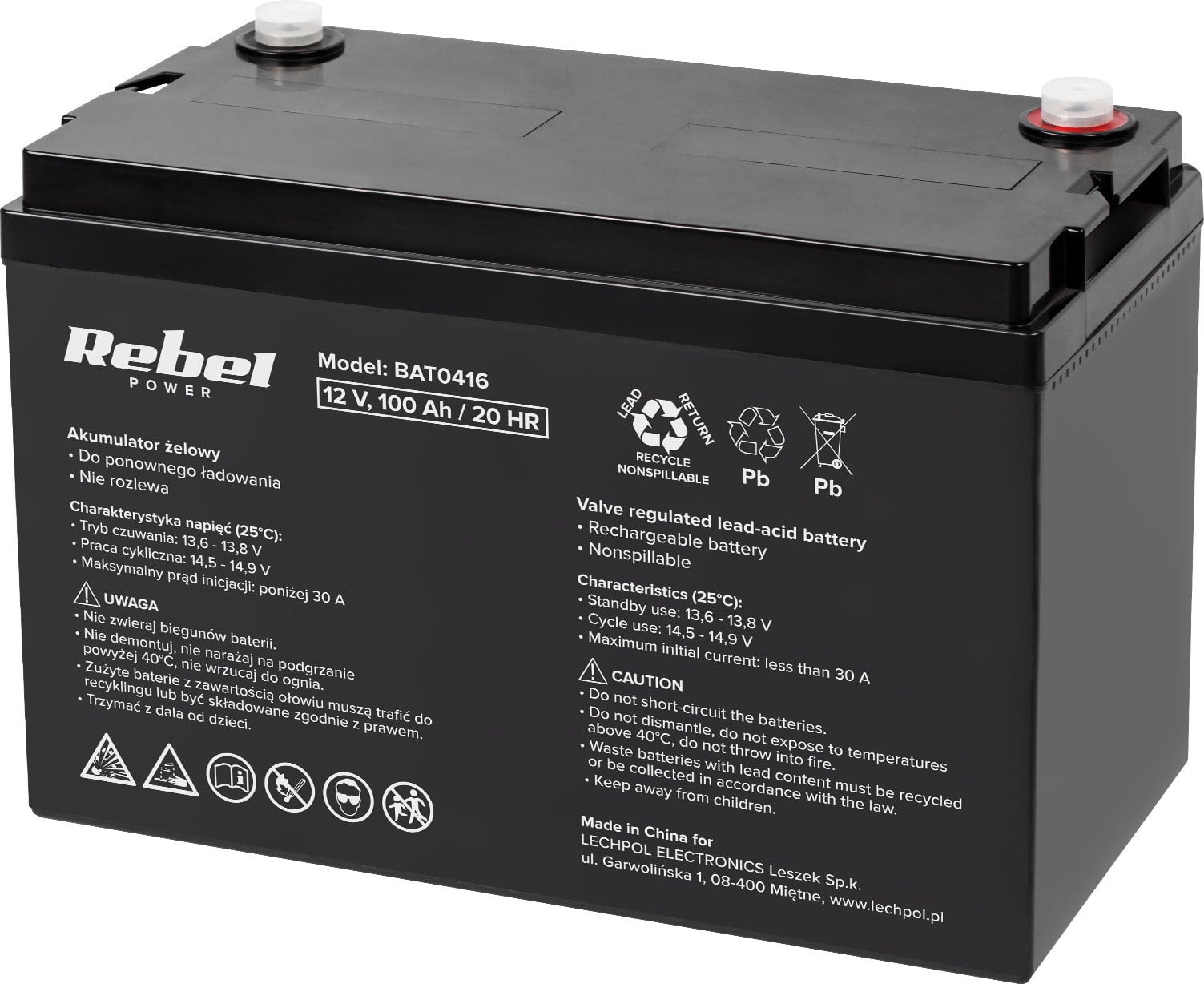 Rebel 12V 100Ah gelaccu voor UPS-voedingen