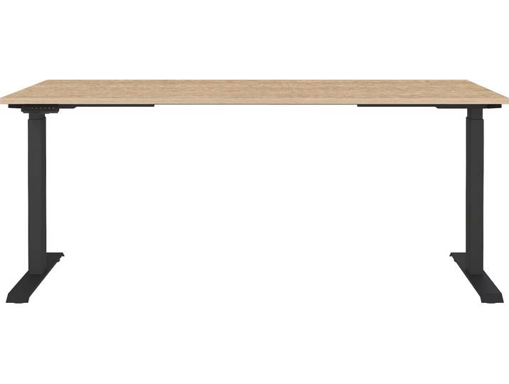 Schreibtisch GERMANIA Lissabon , braun (lindberg, eiche, nachbildung, schwarz, schwarz, lindberg, eiche, nachbildung), B:180cm H:120cm T:80cm, Tische, Schreibtisch, Die Bedieneinheit speichert 3 Höhen und hat einen USB-Ladeport.