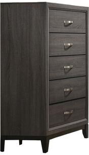 Benjara Erica Tall Dresser Chest, 5 Drawers, Gray Wood Finish, Metal Handles