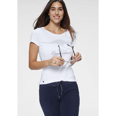 T-Shirt KANGAROOS, Damen, Gr. 32/34, weiß (weiß, bedruckt), Rippware, Obermaterial: 100% Baumwolle, bedruckt, unifarben, Basic hüftbedeckend, Rundhals, Shirts T-Shirt, Kurzarm, sehr figurbetonte Passform