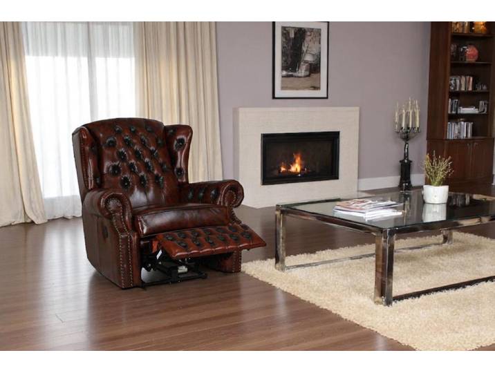 SOFORT LIEFERBAR Chesterfield Ohrensessel Stunning Deluxe Recliner Ledersessel Motor Salottini Rot