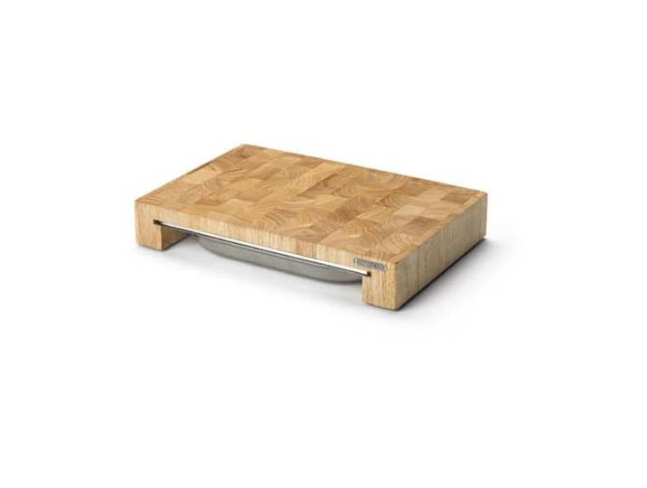 CONTINENTA Schneidebrett Mit Schublade Holzbrett Mit Hitzebeständigem Edelstahl-Tablett Aus Nachhaltigem Stirnholz (39x27x6,5cm)