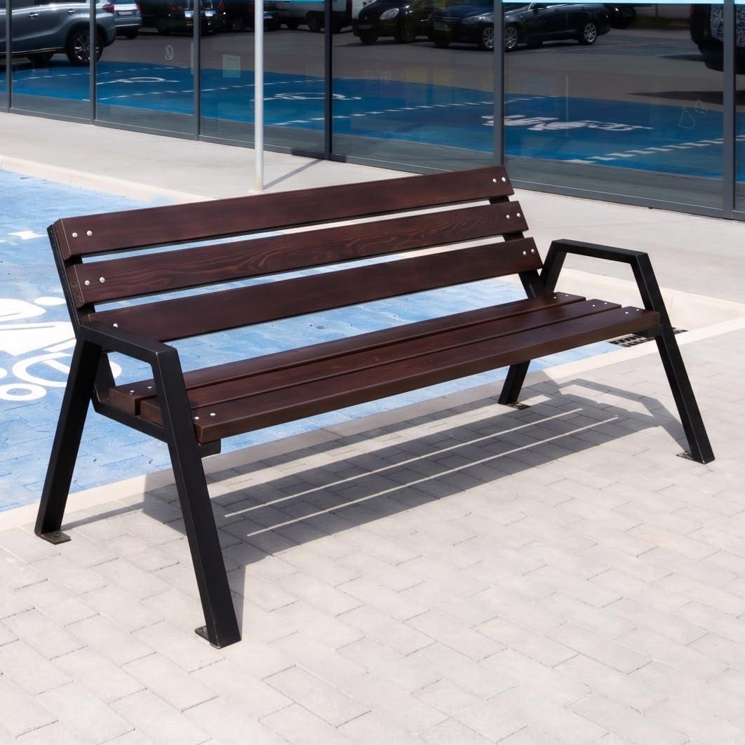 REKORD HORUS BIS Palisander Gartenbank Parkbank aus skandinavischem Holz & Stahl 178 cm Wetterfest
