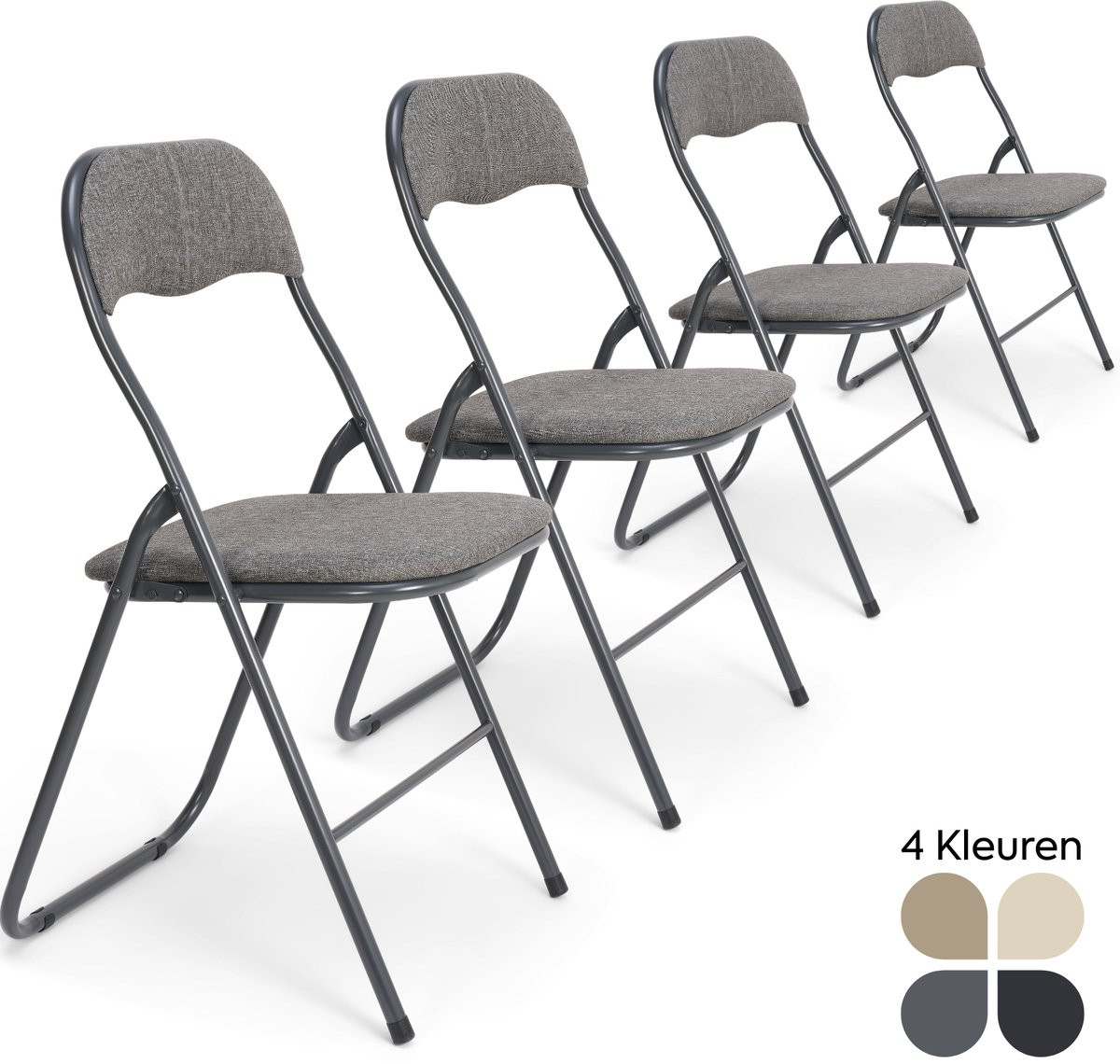 Meije Nova Klapstoelen Set van 4 - Grijs - Linnen - Zithoogte: 45 cm