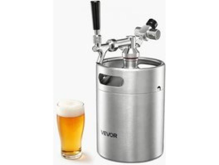 VEVOR Mini Fût 4 L Tireuse de Bière Portable en Acier Inoxydable 304, Système de Tirage sous Pression pour Soda Vin Maion Camping Fût Pressurisé avec Régulateur CO₂ et Robinet à Fermeture Auto
