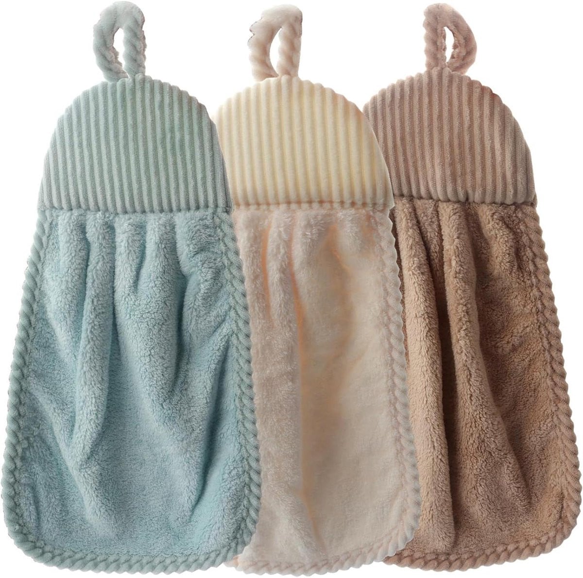 Set van 3 zachte koraal fluwelen handdoeken voor keuken of badkamer, Multicolor, Breedte: 42 cm
