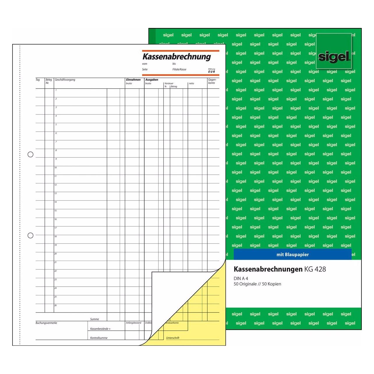 Sigel Formularbuch "Kassenabrechnung" (100x) (KG428)