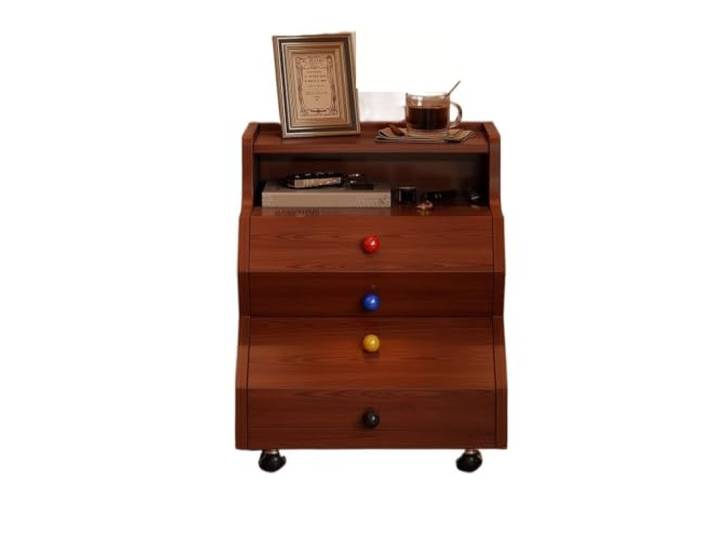 Zimmer Beweglicher Nachttisch aus massivem Holz mit Aufbewahrungsschrank Retro-Schlafzimmerseite(Mittel)
