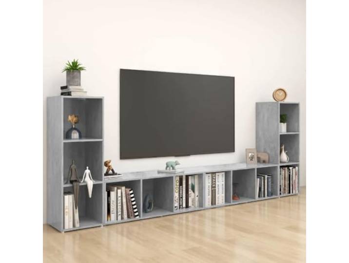 HEFZGDB TV-Schrank 4 STK. Betongrau 107x35x37 cm Holzwerkstoff mit 3 Fächern, viel Stauraum für Multimedia-Geräte, horizontal oder vertikal aufstellbar, praktisches Design für Ihr