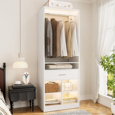 Rackcog 24.5'' W Closet System with Wood Drawer, Freestanding Organizer Cube Storage Shelves and Hanging Rods