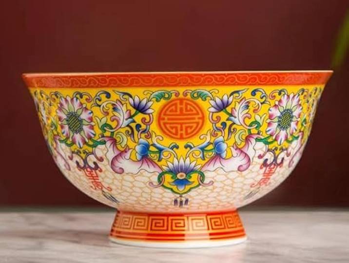 WUSHADEHANS Keramikschale Chinesische Schalen Chinesische Antike Palace Stil Porzellan Emaille Farbe Keramik Schüssel Schüssel Bone China(Gold,4.7in)