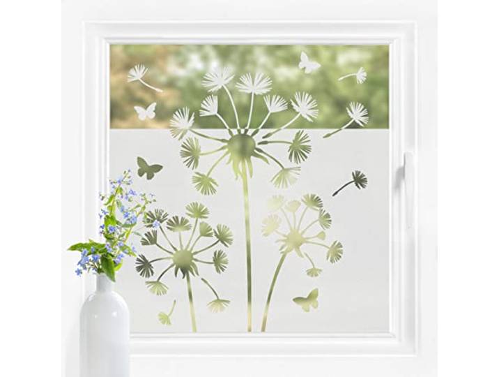 Bilderwelten Fensterfolie Sichtschutz Pusteblumen 60 x 80 cm Milchglasfolie Sichtschutzfolie Fenster Folie Blickdicht Anti-UV Statisch Haftend Querformat