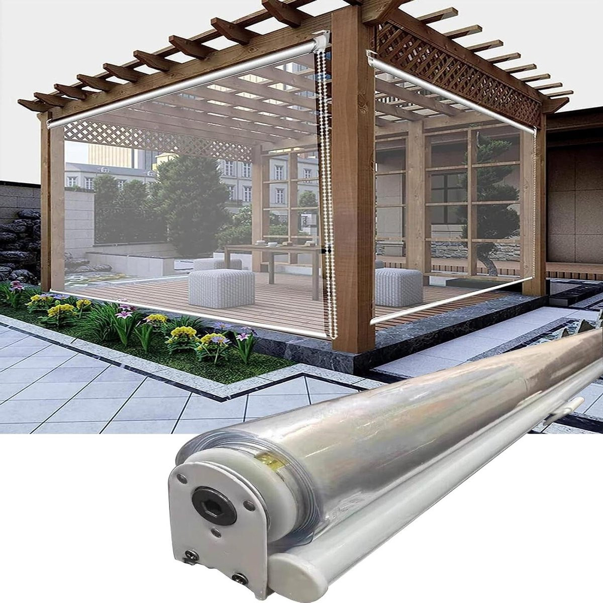 Transparant Rolgordijn Buiten - Windscherm voor Pergola en Terras - Waterdicht en Stofdicht - 70 x 140 cm