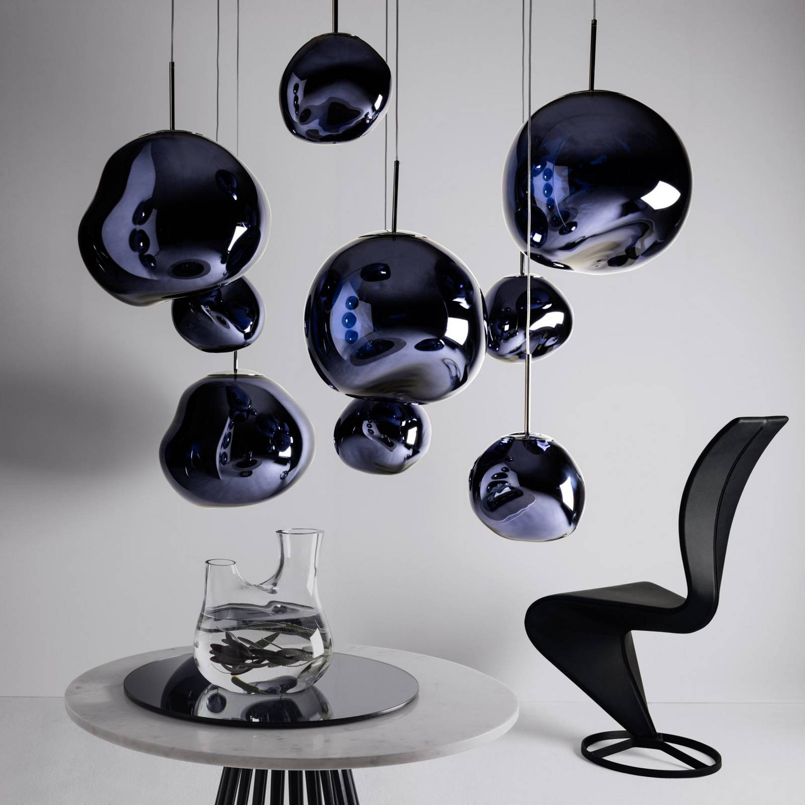 Tom Dixon Lampa wisząca designerska Melt Mini, możliwość ściemniania, aluminiowy / szary / cynkowy, salon / jadalnia, tworzywo sztuczne, design