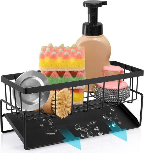 Benza Afwasbak-organizer voor keuken en badkamer – Zelfdrainerende afdruipbak in roestvrij staal, zwart