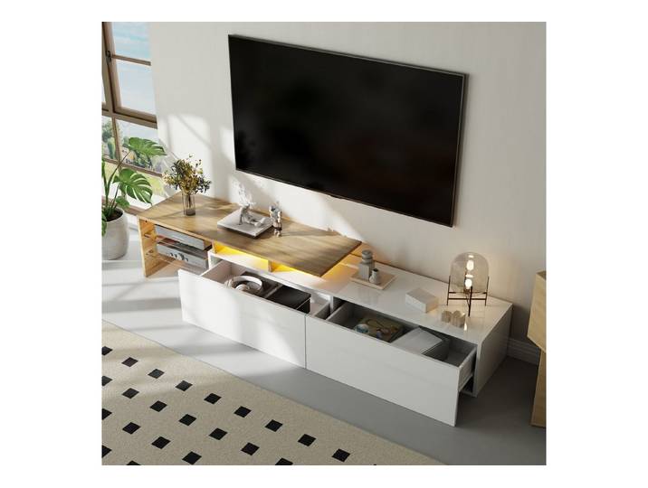 Odikalo TV-Schrank TV-Ständer TV-Bank Lowboard TV-Tisch Glasböden Weiß Schwarz Natur 170 L x 33 B x 33,5H cm