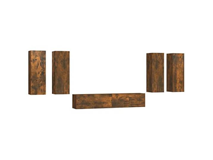 GKHPYURE TV-Möbel-Set, 6 Stück, Eiche Rauch, Holz, mehrschichtig Wanddesign, großer Stauraum, staubdichte Tür, einfache Montage