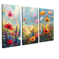 LEINWANDBILD 3er Set Blumen - Frühling - Farbenfroh - Sommerlich 120x80 cm