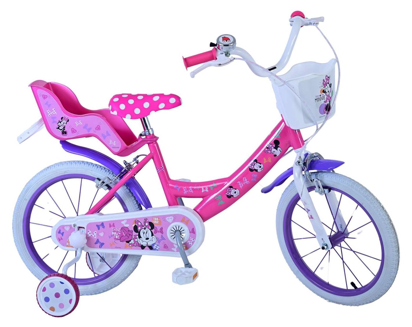 16-Zoll-Kinderfahrrad Minnie Mouse, rosa, mit Korb & Stützrädern