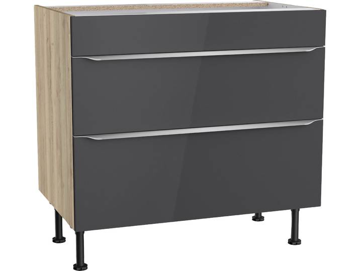 Kochfeldumbauschrank KOCHSTATION KS-Aken , grau (anthrazit hochglanz, wildeiche nachbildung), B:90cm H:87cm T:58,4cm, Schränke, Kochfeldumbauschrank