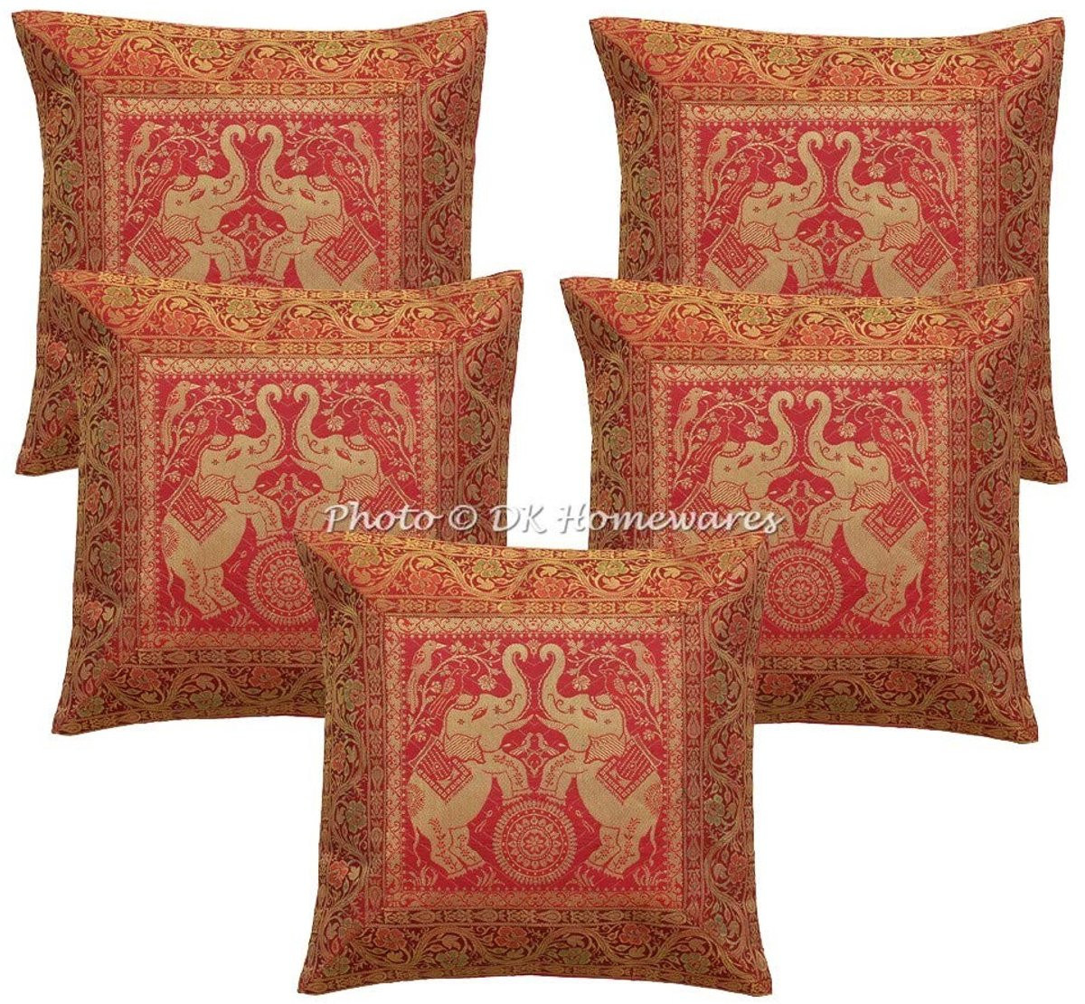 Set van 5 rustkleurige brocade kussenhoezen voor volwassenen 40 x 40 cm