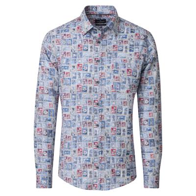 Leinenhemd CASAMODA "CASAMODA Leinenhemd Langarm Print", Herren, Gr. S, Normalgrößen, bunt (blau), 55% Leinen, 45% Baumwolle, bedruckt, lässig geschnitten, Hemden