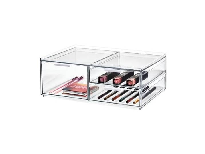 iDesign make-up opbergdoos, opbergdoos met 3 laden, exclusieve collectie Sarah Tanno, kleine make-up organizer van kunststof voor make-up en accessoires, transparant