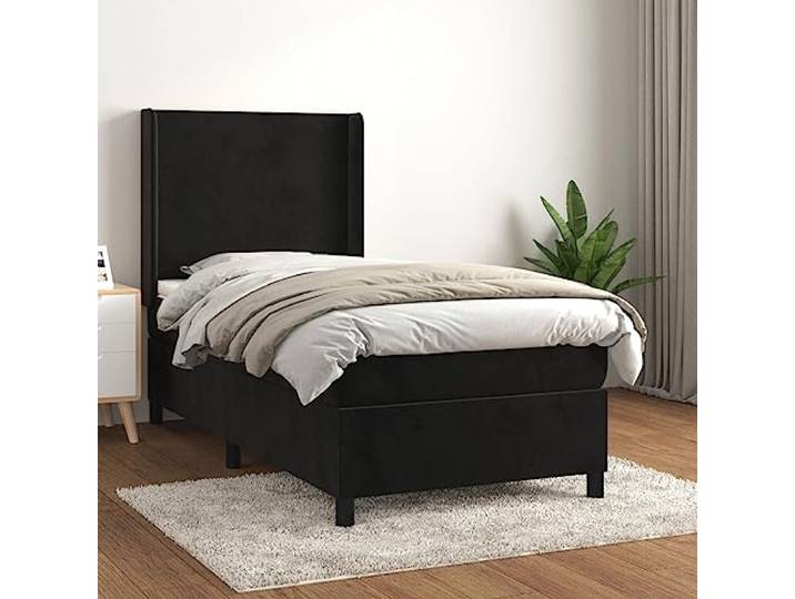 Samt Boxspringbett mit Taschenfederkern verstellbares Kopfteil 80x200 cm Boxspringbett mit Matratze Schwarz 80x200 cm Samt mit verstellbarem Kopfteil Taschenfederkern Topper