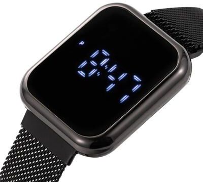 Inspire Select Luxury Digital Couple LED Watch Stainless Steel Lover Bracelet Set black