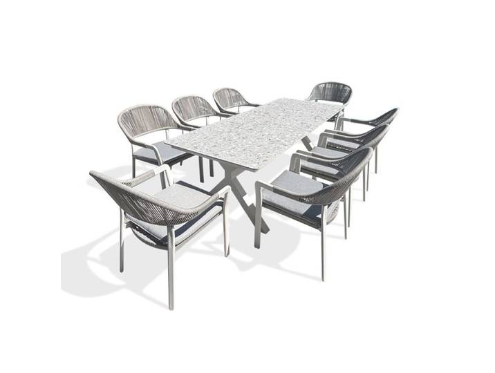 Ensemble repas de jardin en aluminium (8 places) - Blanc - ABELLA