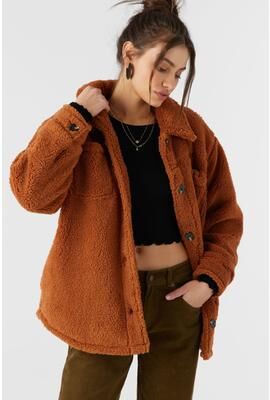 O'Neill s Heath High Pile Oversized Fleece Jacket in Sierra, Size Medium, Polyester/Sherpa