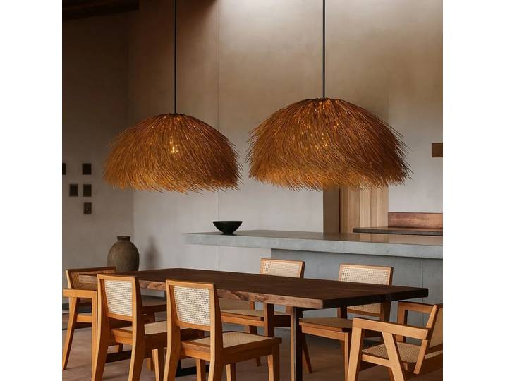 Lustres en osier rétro JOYINLED, 50 cm, lampe suspendue vintage, luminaire de plafond en rotin naturel pour salon, maison, lampe LED E27