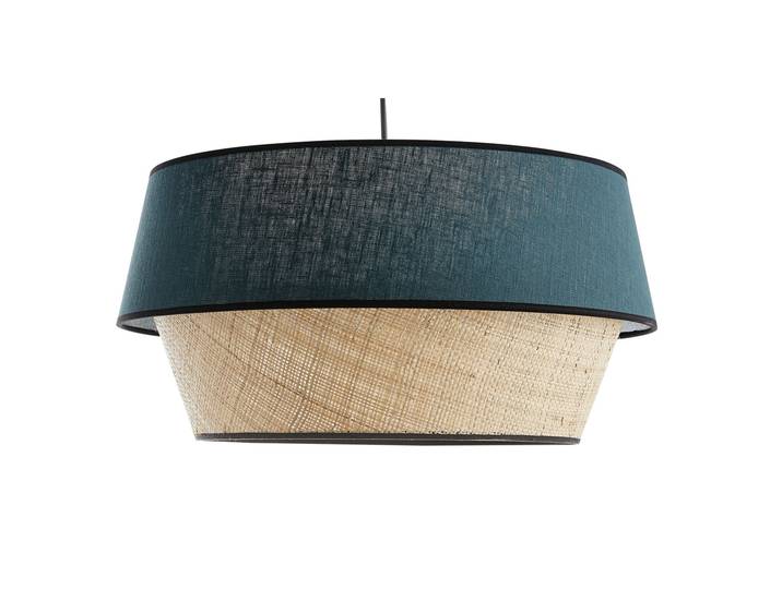 Suspension design bi-matière en lin bleu et rabane naturelle D45 cm SENSA