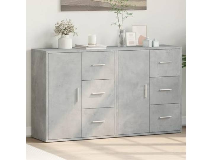 HEFZGDB Sideboard mit großer Ablagefläche und praktischer Aufbewahrung für den Wohnraum – Sideboard Schrank für Bücher und Zeitschriften aus modernem Holzwerkstoff in Betongrau, 2 Stück