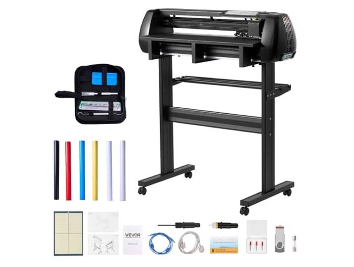 VEVOR Plotter de Découpe Vinyle Largeur d'alimentation Max. 720 mm\, Traceur de Découpe Force et Vitesse Réglable\, avec Doubles Lames\, Écran LED\, Film de Transfert et Logiciel Signmaster\, Atelier
