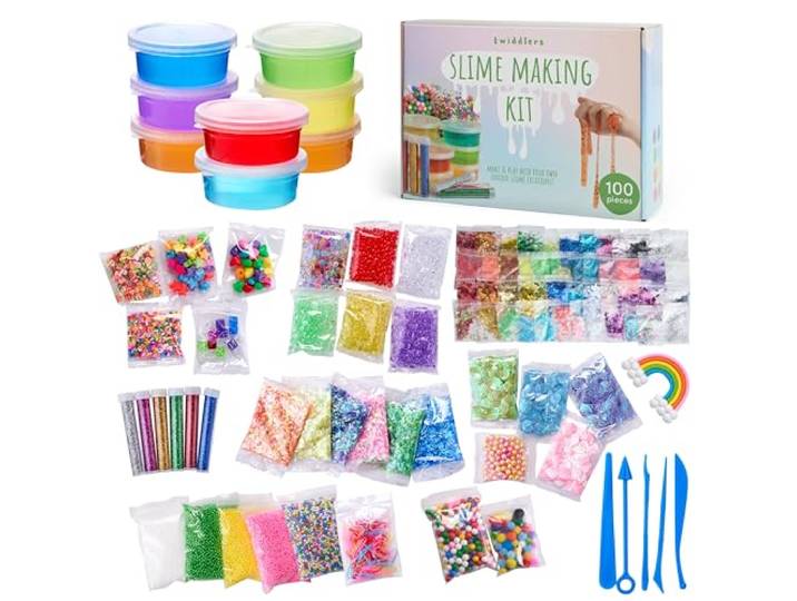 THE TWIDDLERS 100 Stuk Slime/Slijm Accessoires Pakket voor Kinderen - Crystal kralen, glitter, Foam ballen en meer - Knutselen voor jongens en meisjes