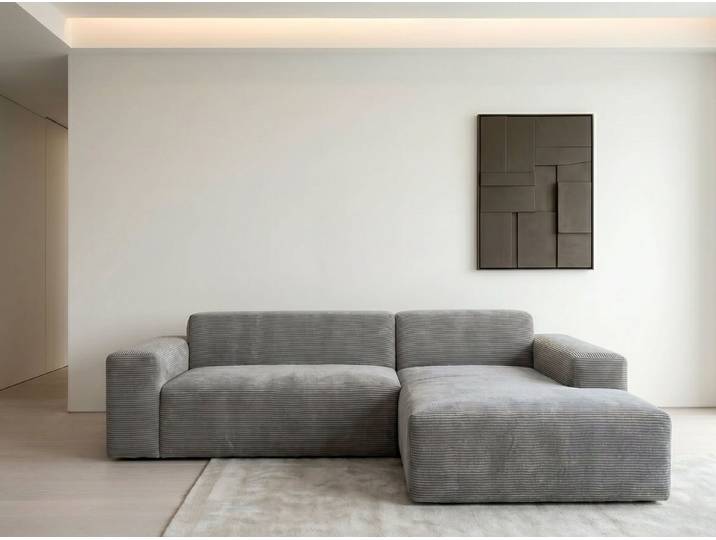 WERK2 Ecksofa Zeus-L 253 cm breit, bequemes Cord-Sofa in L-Form, urbanes Design, Organische curvy-trend Couch mit großer Komfort-Ottomane