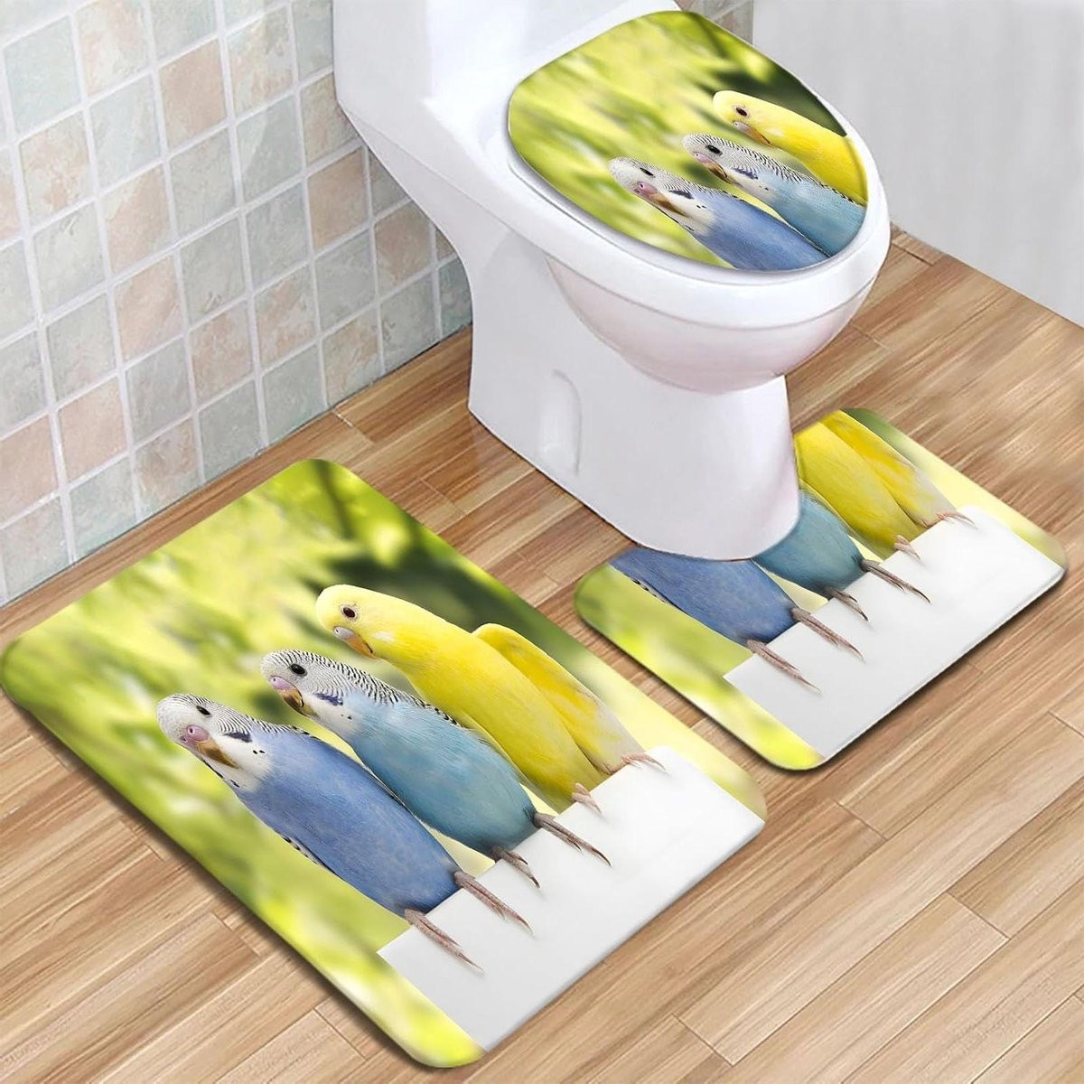 3-delige badkamermat set met badmat en toiletmatten van Grasparkiet, 45 x 75 cm