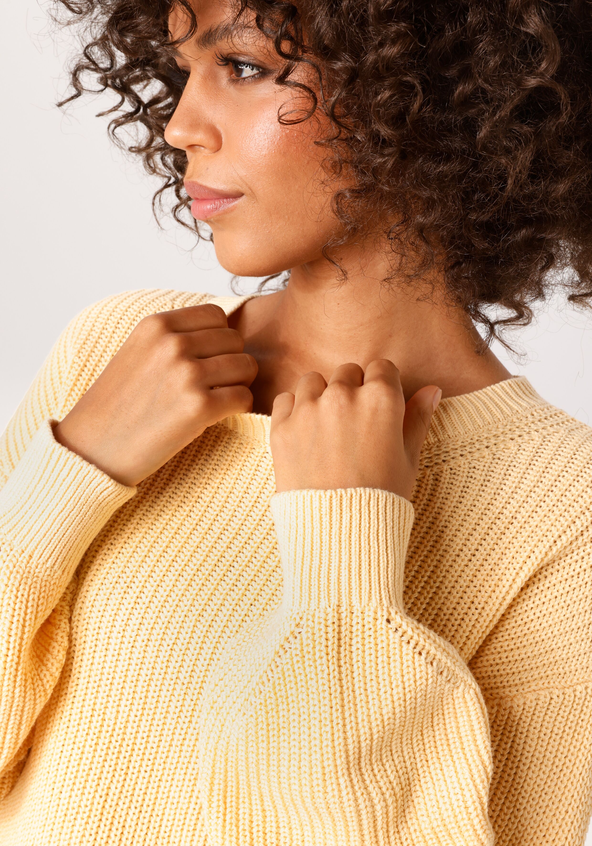 Strickpullover ANISTON CASUAL, Damen, Gr. 36, beige (gelb), Strick, Obermaterial: 100% Baumwolle, unifarben, oversize hüftlang, Rundhals, Rippstrickbündchen, Pullover Strickpullover, in trendiger Farbpalette gelb 36