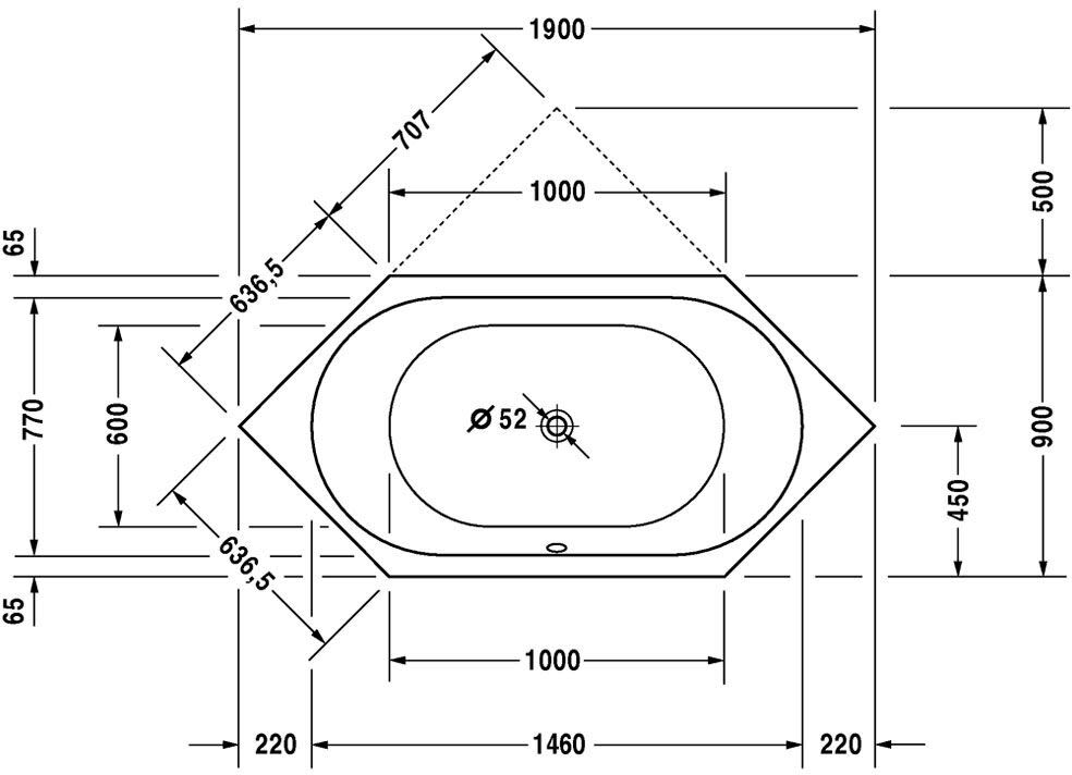 Duravit D-Code Sechseck Whirlwanne 190 x 90 cm mit Jet Project