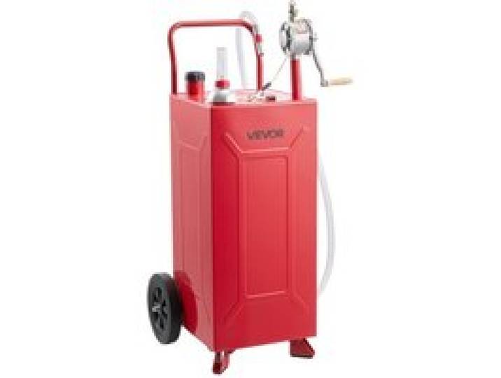VEVOR 113,6L Kraftstofftrolley Mobile Tankanlage mit Manueller Handpumpe, Tragbarer Kraftstofftank für Auto Rasenmäher Boot, Mit 2 Rollen & Ölstandsanzeige, Für Benzin & Diesel, Kohlenstoffstahl, Rot