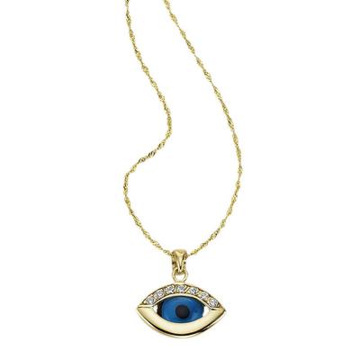 Kette mit Anhänger FIRETTI "Schmuck Geschenk Gold 333 Halsschmuck Halskette "magisches Auge", blau (gelbgoldfarben, blau, schwarz), Halsketten, Damen, Gelbgold 333, L: 45, mit Kristallstein, Zirkonia (synth.)